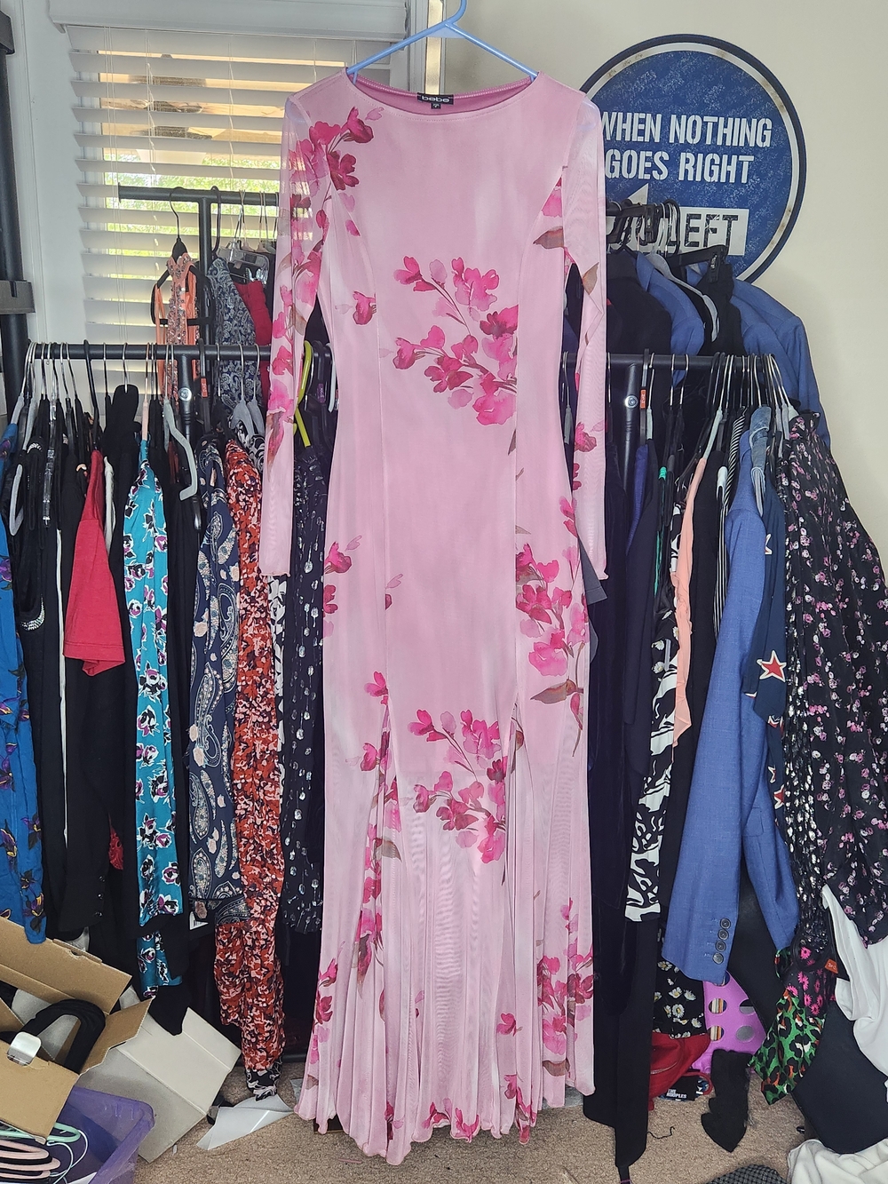 bebe Pink Floral Long-Sleeve Maxi Dress